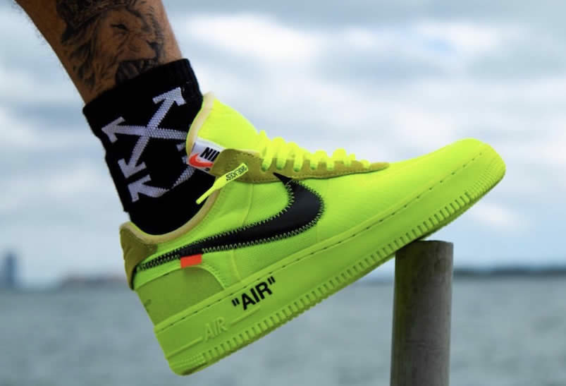 Off-White x Nike Air Force 1 Low 'Volt' Green On Feet AO4606-700