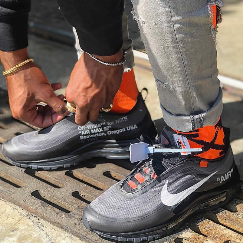 Off-White x Nike Air Max 97 OG 'All Black/Cone' On Feet AJ4585-001