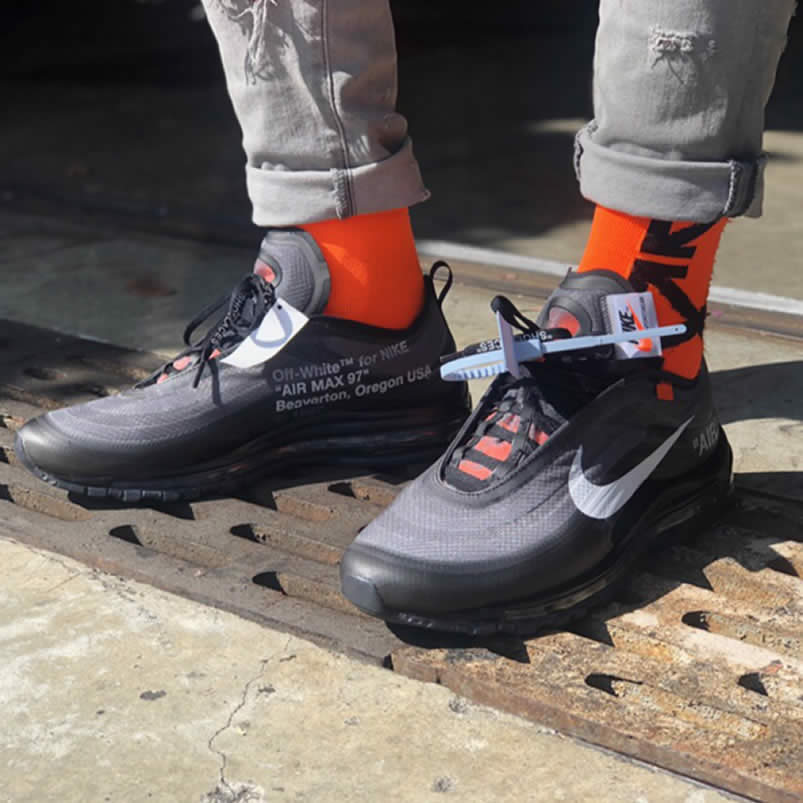 Off-White x Nike Air Max 97 OG 'All Black/Cone' On Feet AJ4585-001