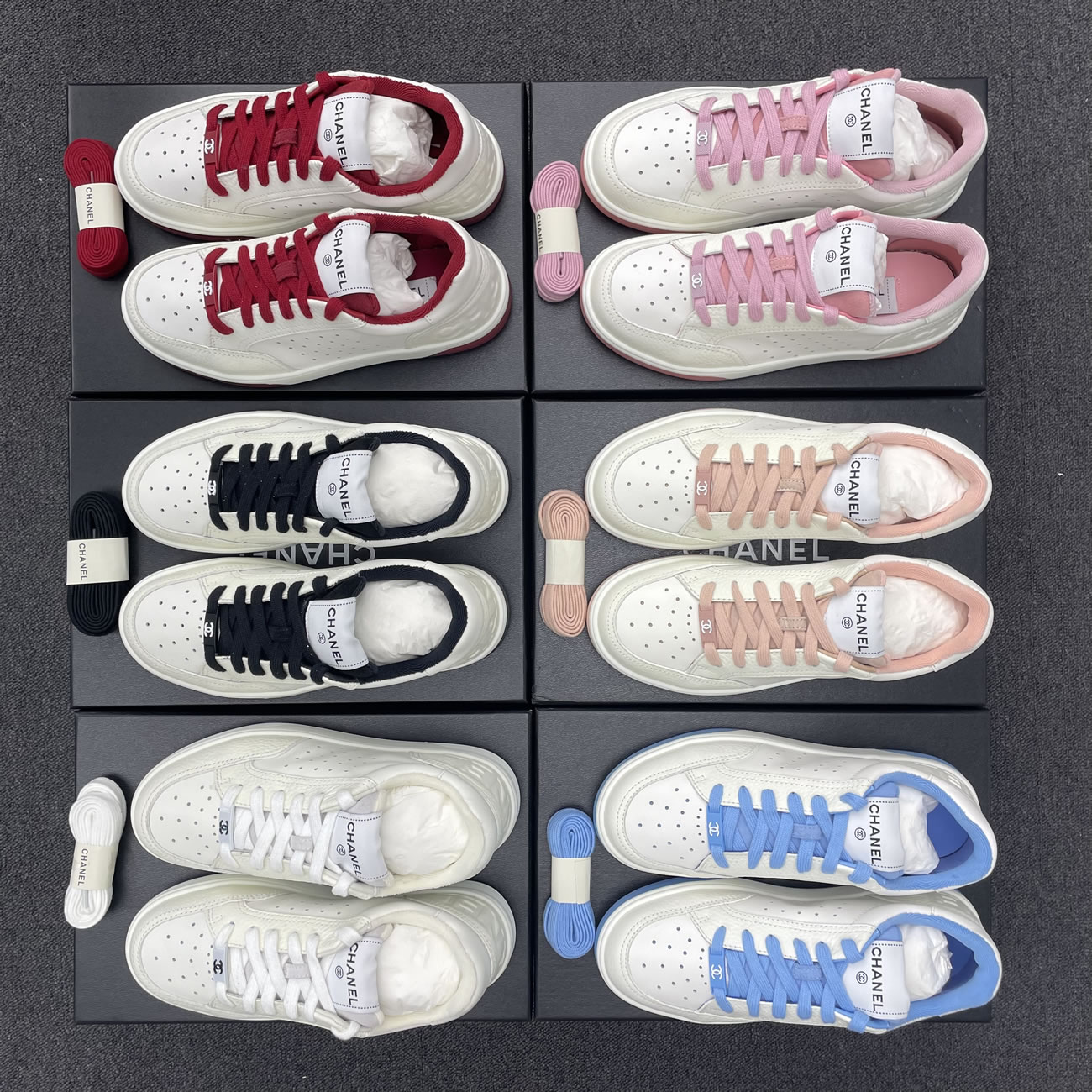 Chanel 22p Trainer White Black Burgundy Light Pink Blue (24) - newkick.vip