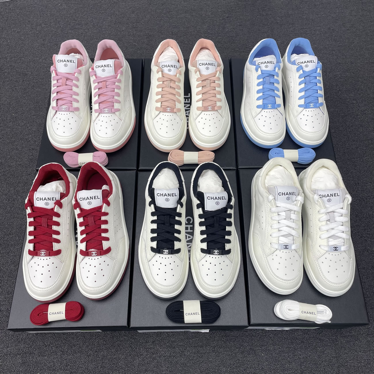 Chanel 22p Trainer White Black Burgundy Light Pink Blue (25) - newkick.vip