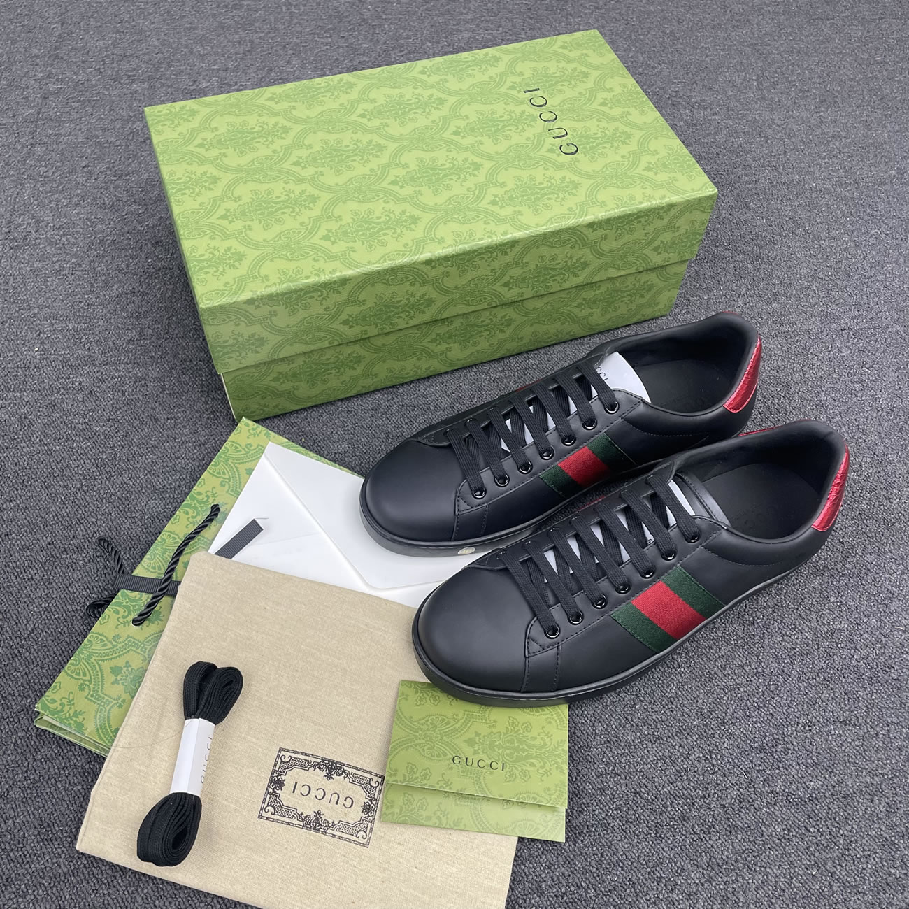 Gucci Ace Leather Black 386750 02jr0 1078 (6) - newkick.vip