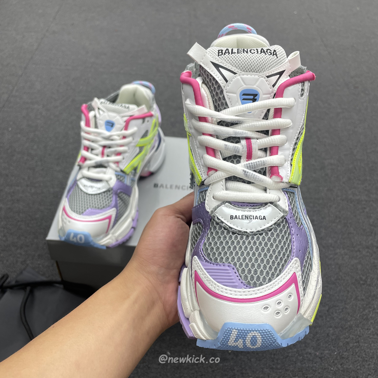 Balenciaga Runner Leather Free Grey Light Purple Neon Yellow White 677403w3rbp1745 (12) - newkick.vip