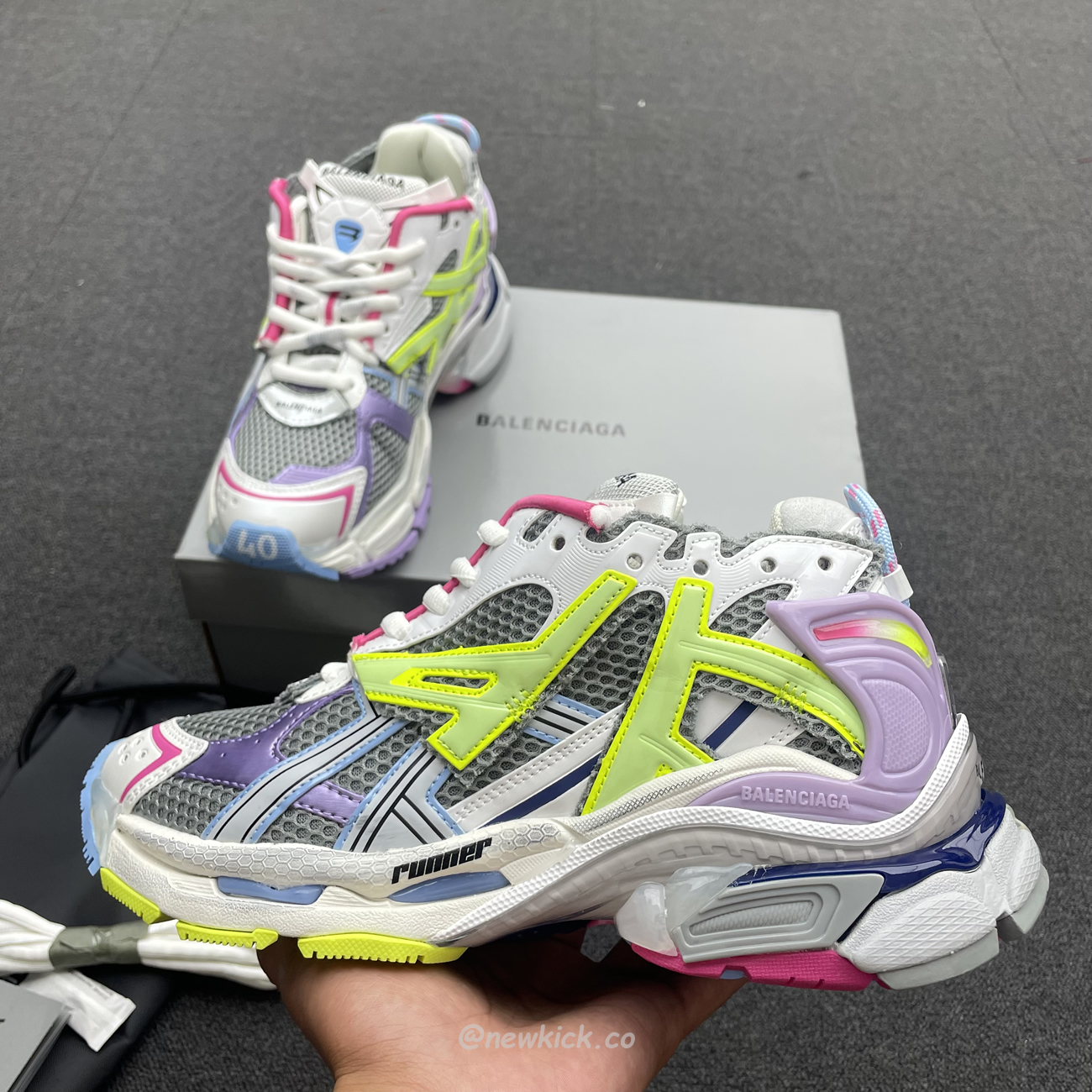 Balenciaga Runner Leather Free Grey Light Purple Neon Yellow White 677403w3rbp1745 (8) - newkick.vip