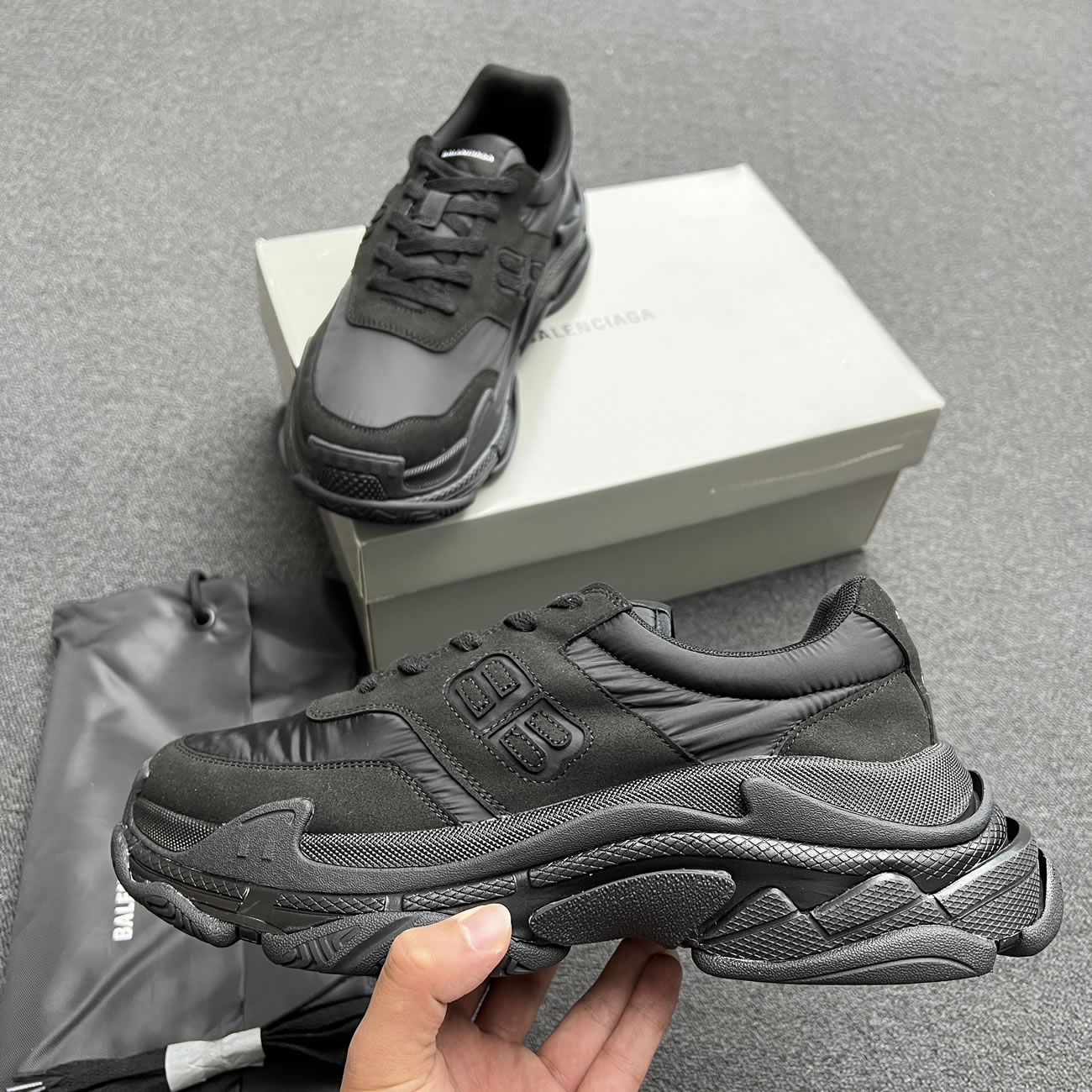 Balenciaga Triple S Nylon Black Bule 710157 W3cu1 1000 (3) - newkick.vip