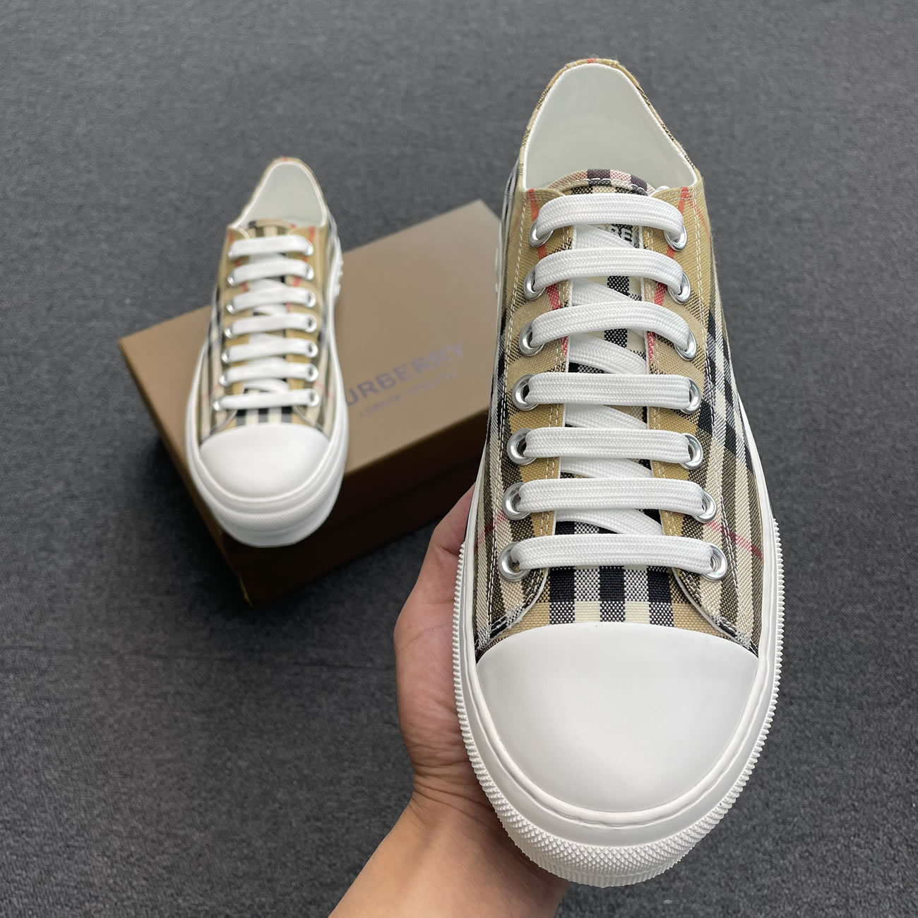 Burberry Vintage Check Cotton Sneakers Archive Beige White W 80505061 (8) - newkick.vip