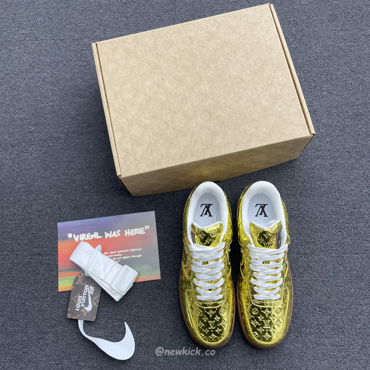 Louis Vuitton Nike Air Force 1 Low By Virgil Abloh Metallic Gold (2) - newkick.vip