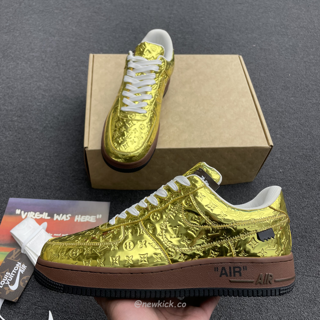 Louis Vuitton Nike Air Force 1 Low By Virgil Abloh Metallic Gold (4) - newkick.vip