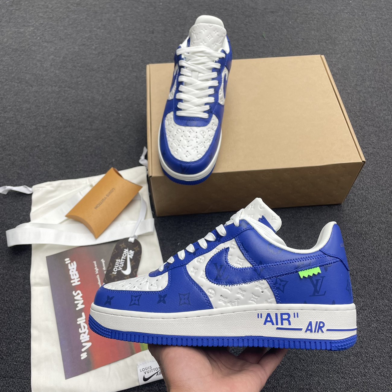 Louis Vuitton Nike Air Force 1 Low By Virgil Abloh White Green Royal (5) - newkick.vip