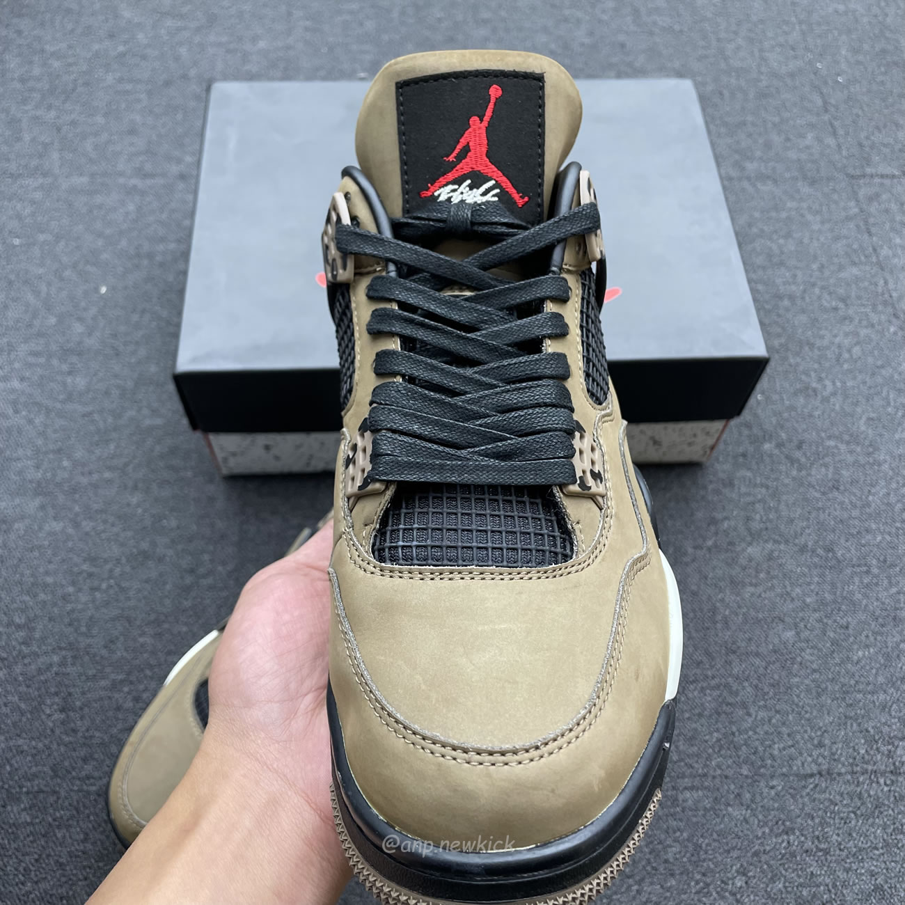 Air Jordan 4 X Travis Scott Olive Grey Black Aj4 882335 (8) - newkick.vip