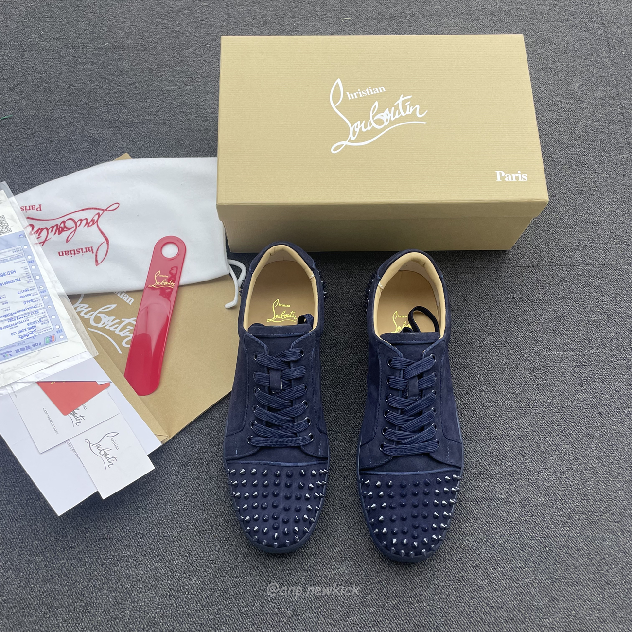 Christian Louboutin Rivet Shoe Blue Suede Calf (3) - newkick.vip