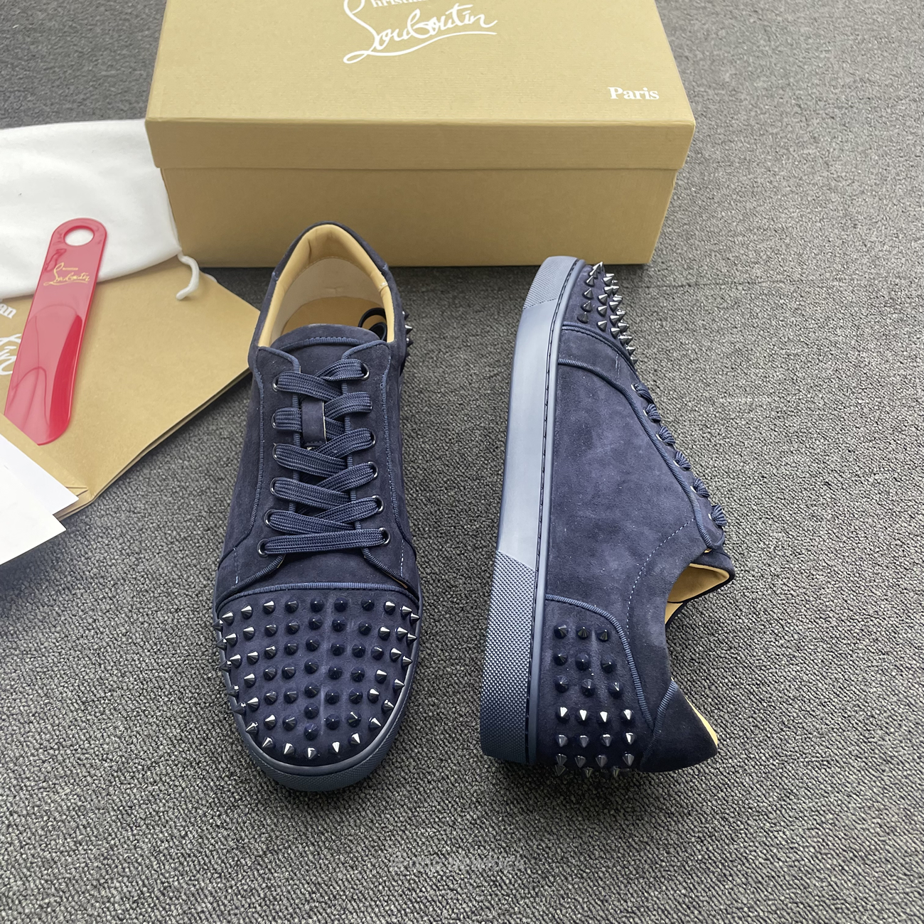 Christian Louboutin Rivet Shoe Blue Suede Calf (4) - newkick.vip