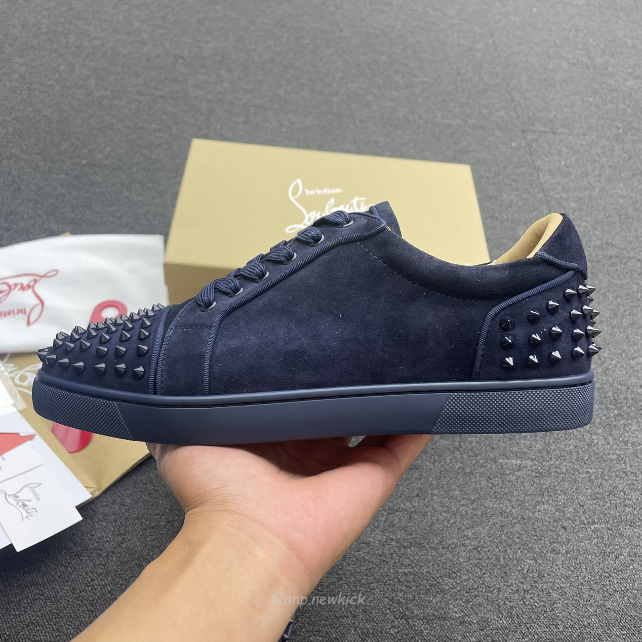 Christian Louboutin Rivet Shoe Blue Suede Calf (6) - newkick.vip