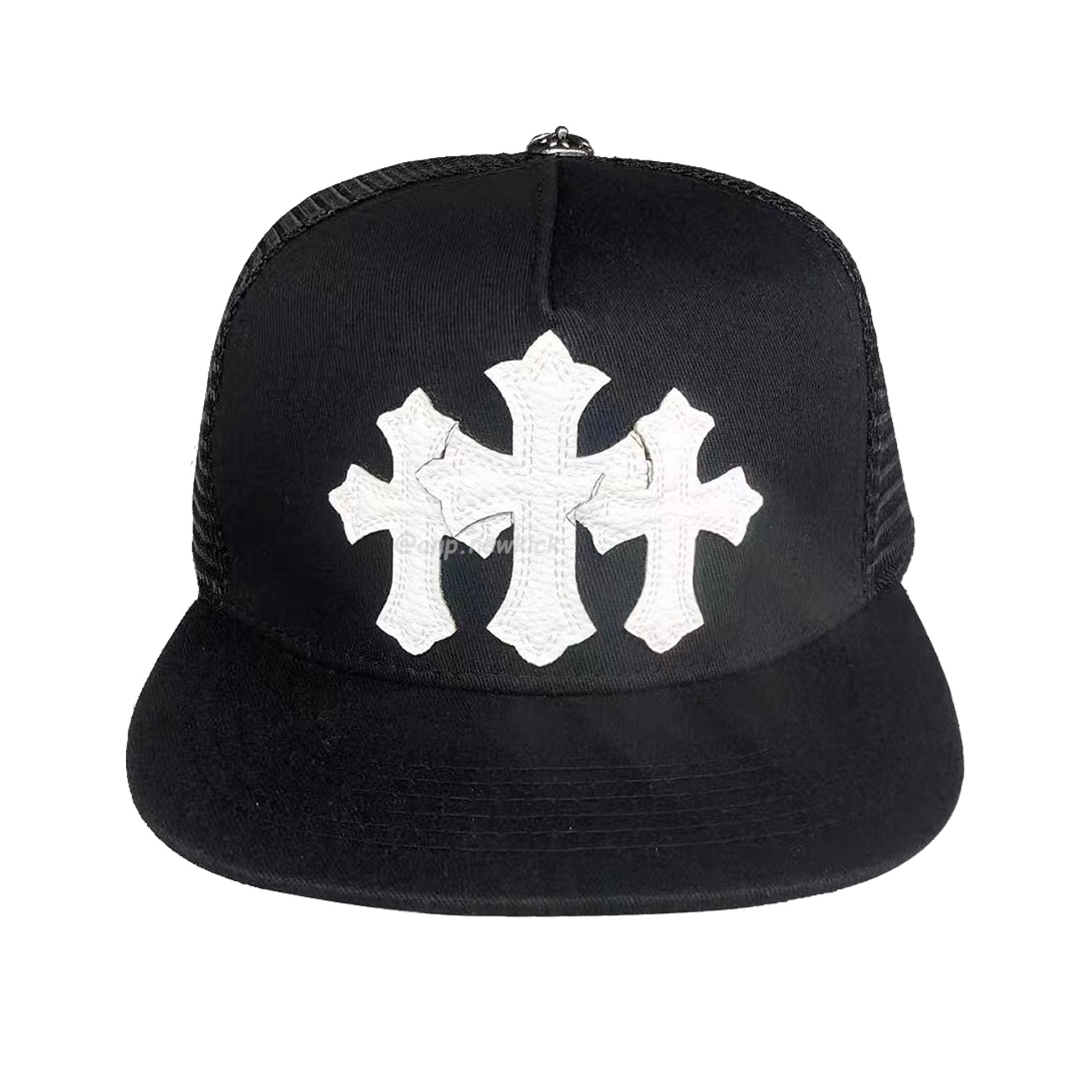 Chrome Hearts Tri Cross Black White Red Trucker Hat (10) - newkick.vip