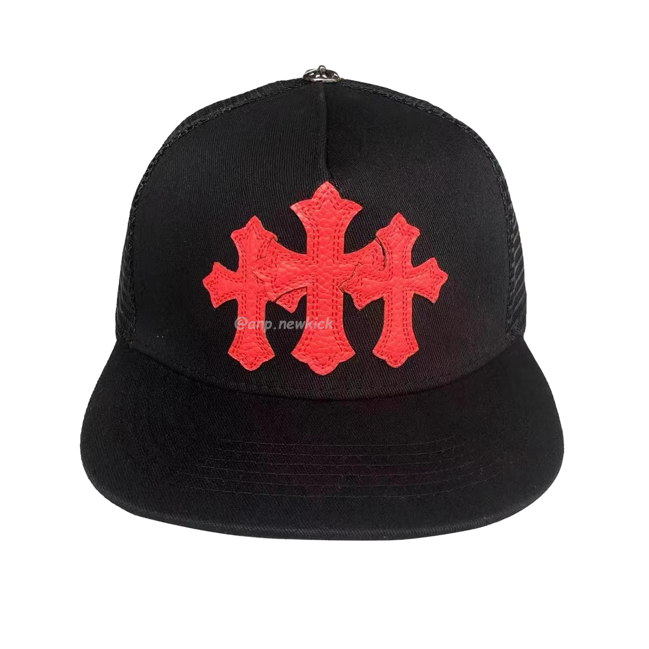 Chrome Hearts Tri Cross Black White Red Trucker Hat (3) - newkick.vip