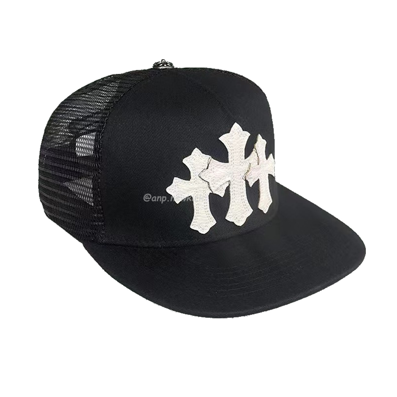 Chrome Hearts Tri Cross Black White Red Trucker Hat (7) - newkick.vip