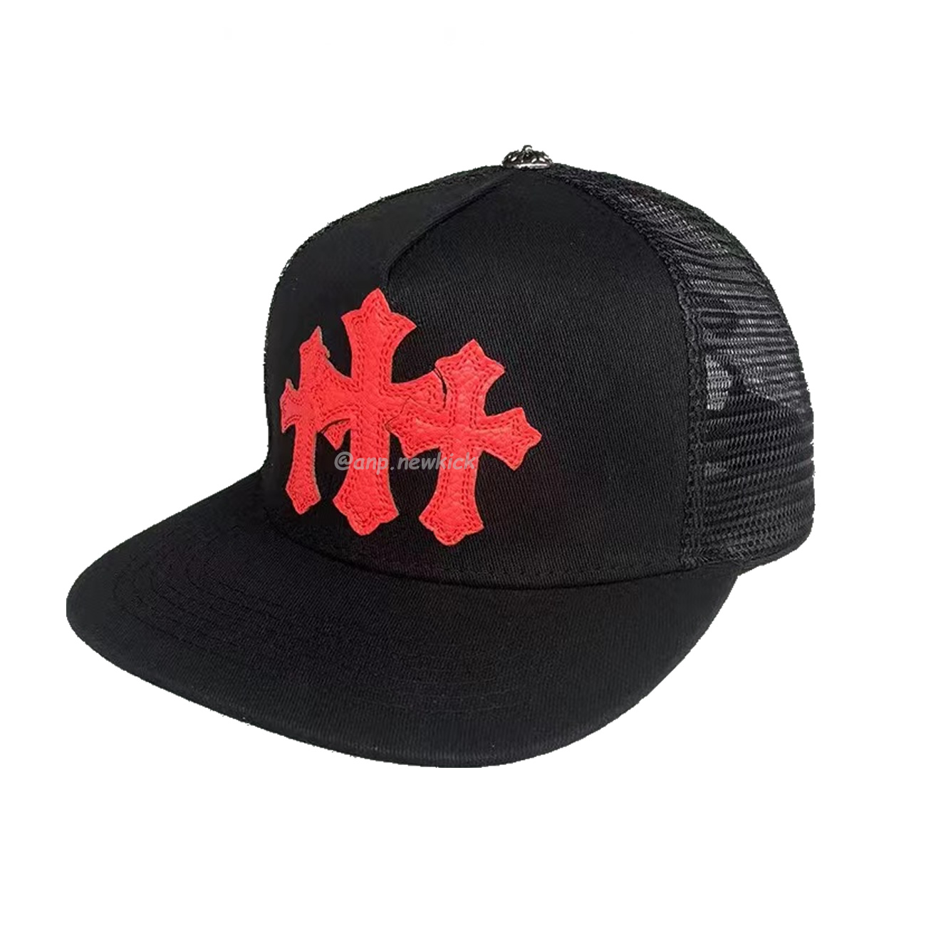 Chrome Hearts Tri Cross Black White Red Trucker Hat (8) - newkick.vip