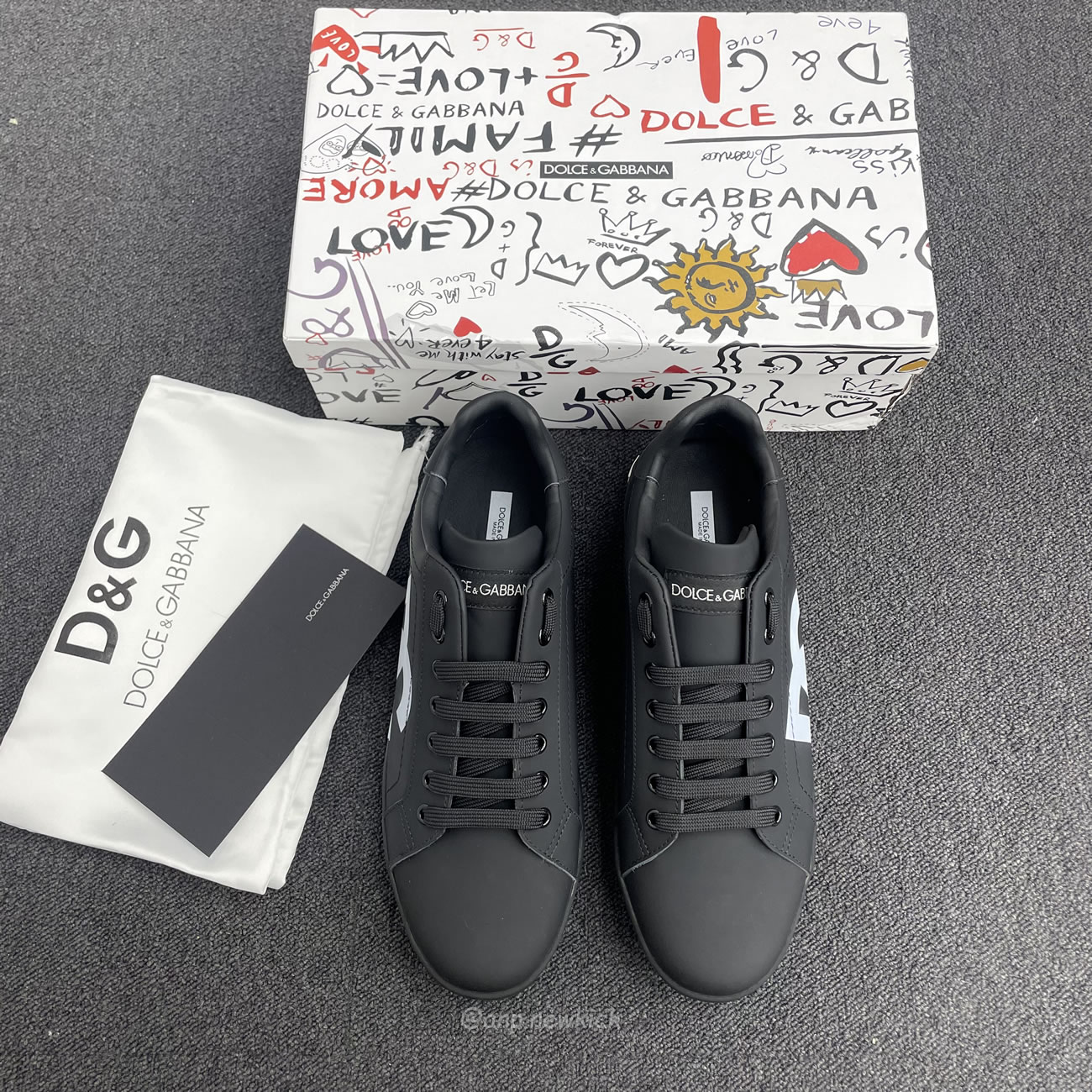 Dolce Gabbana Dg Logo Print Portofino Napa Calf Leather Sneakers (21) - newkick.vip