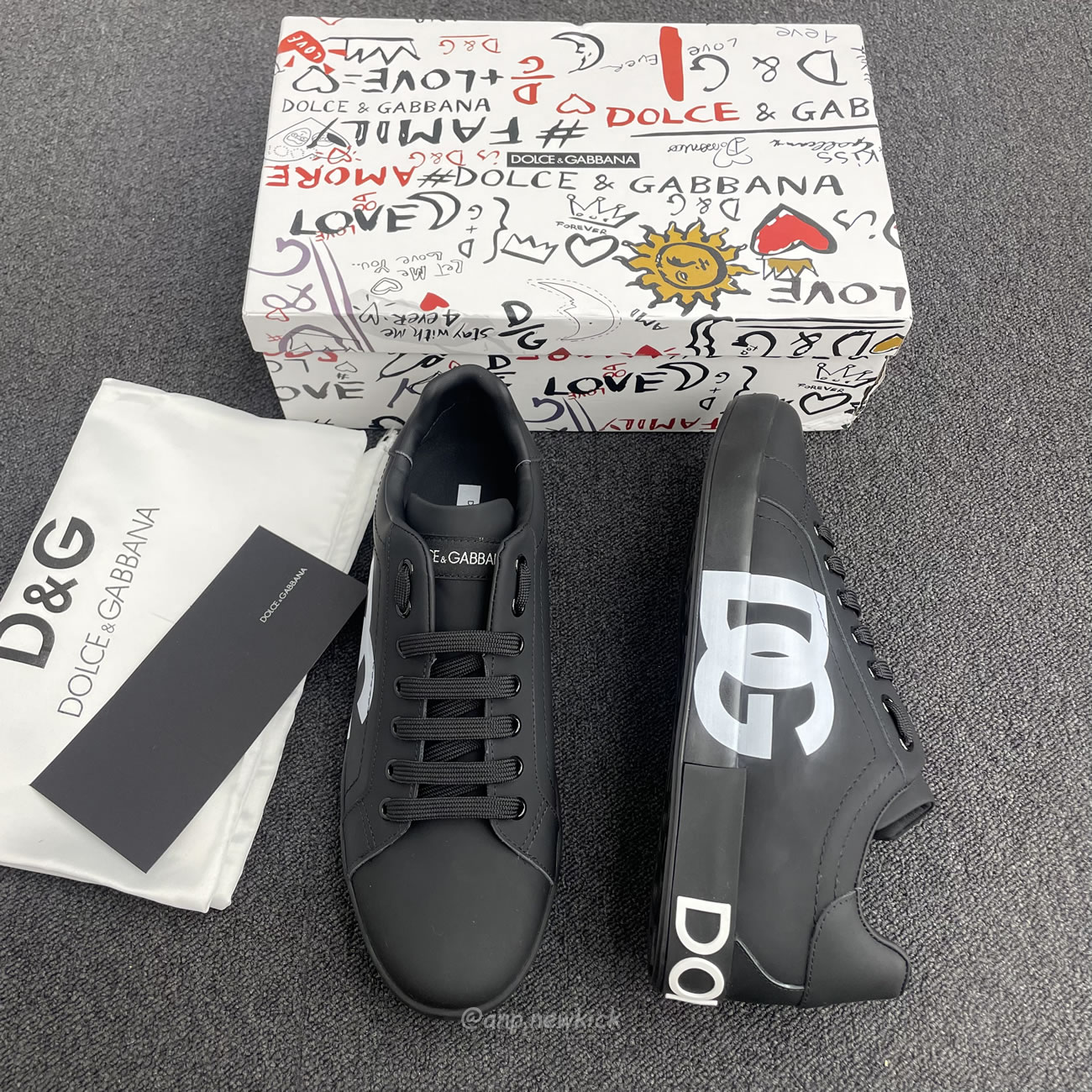 Dolce Gabbana Dg Logo Print Portofino Napa Calf Leather Sneakers (25) - newkick.vip