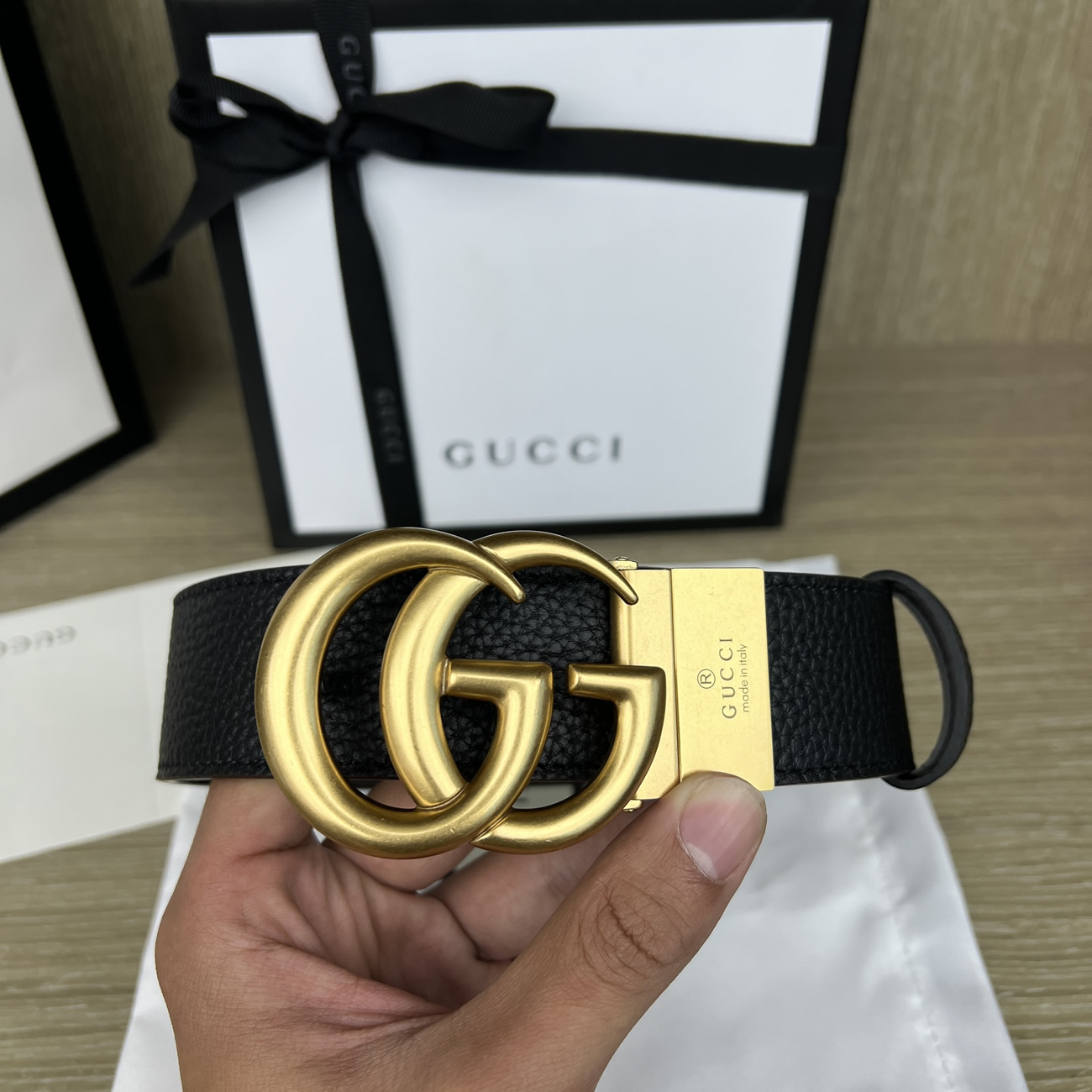 Gucci Double G Logo Full Grain Reversible Belt Leather Black Brown (11) - newkick.vip