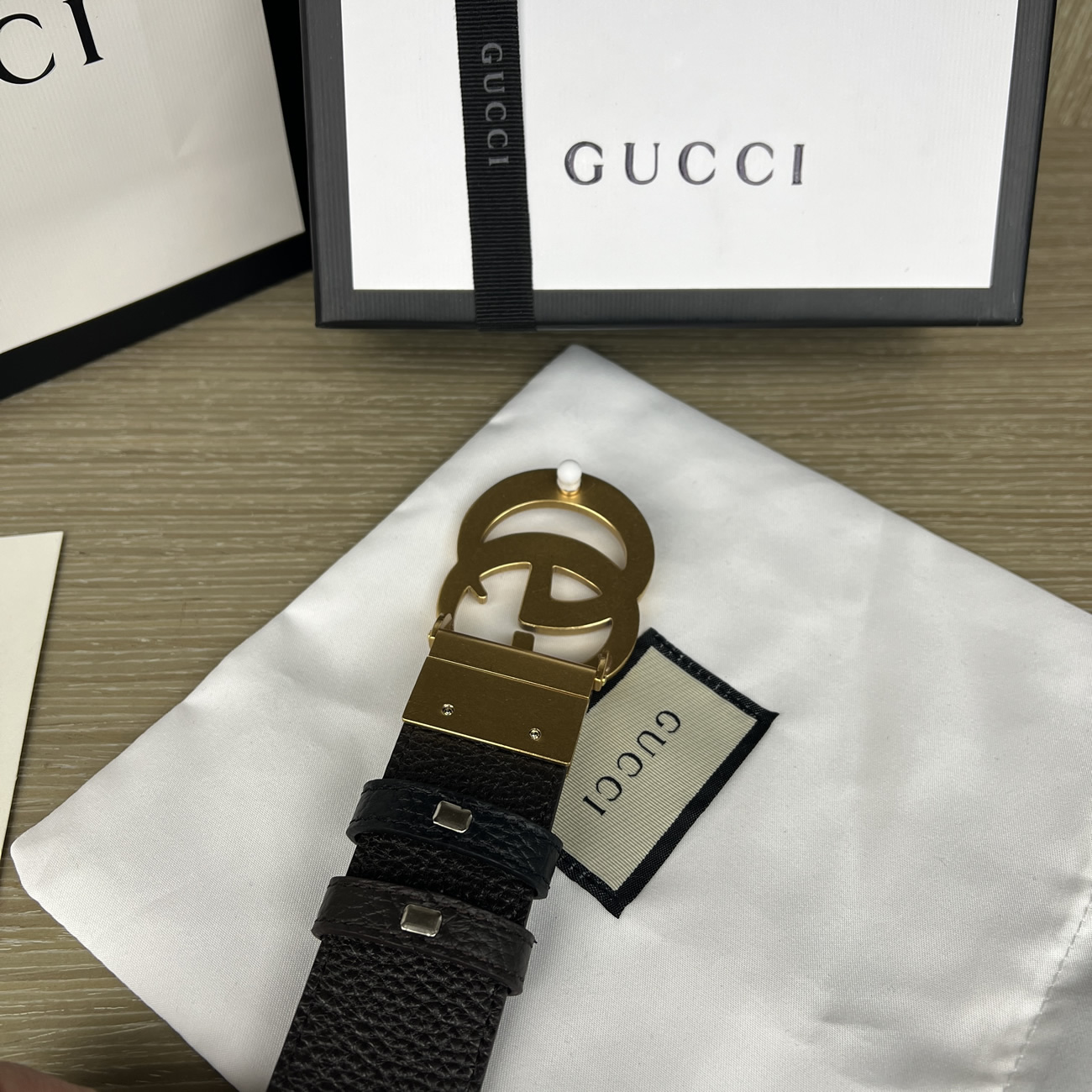 Gucci Double G Logo Full Grain Reversible Belt Leather Black Brown (12) - newkick.vip