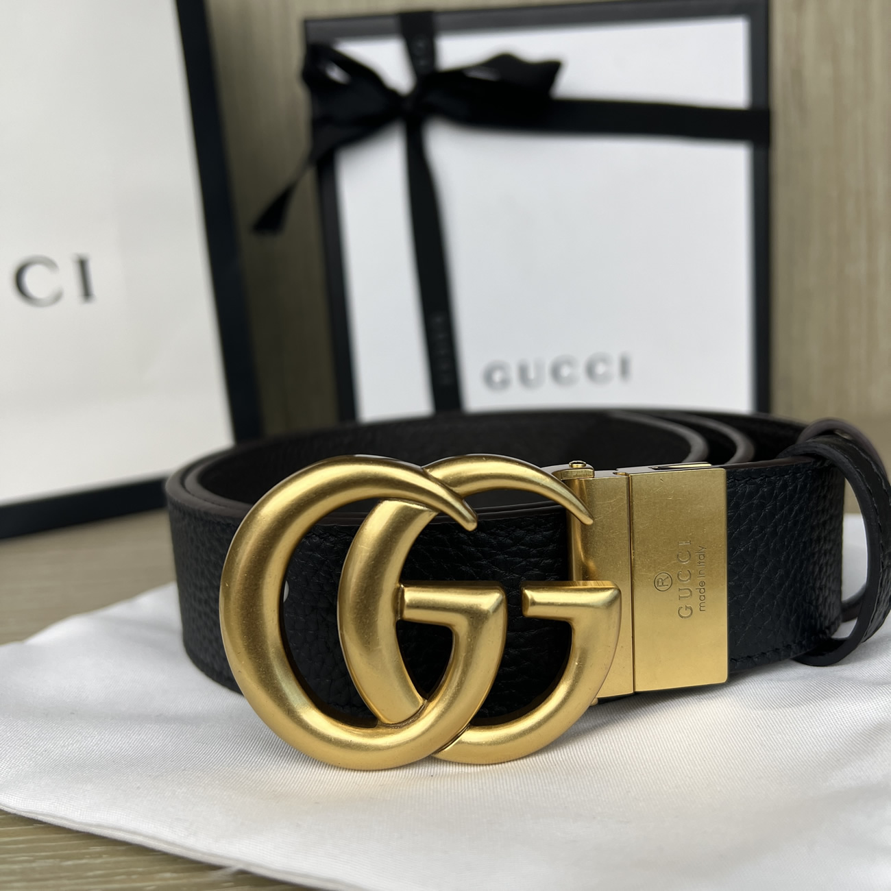 Gucci Double G Logo Full Grain Reversible Belt Leather Black Brown (6) - newkick.vip