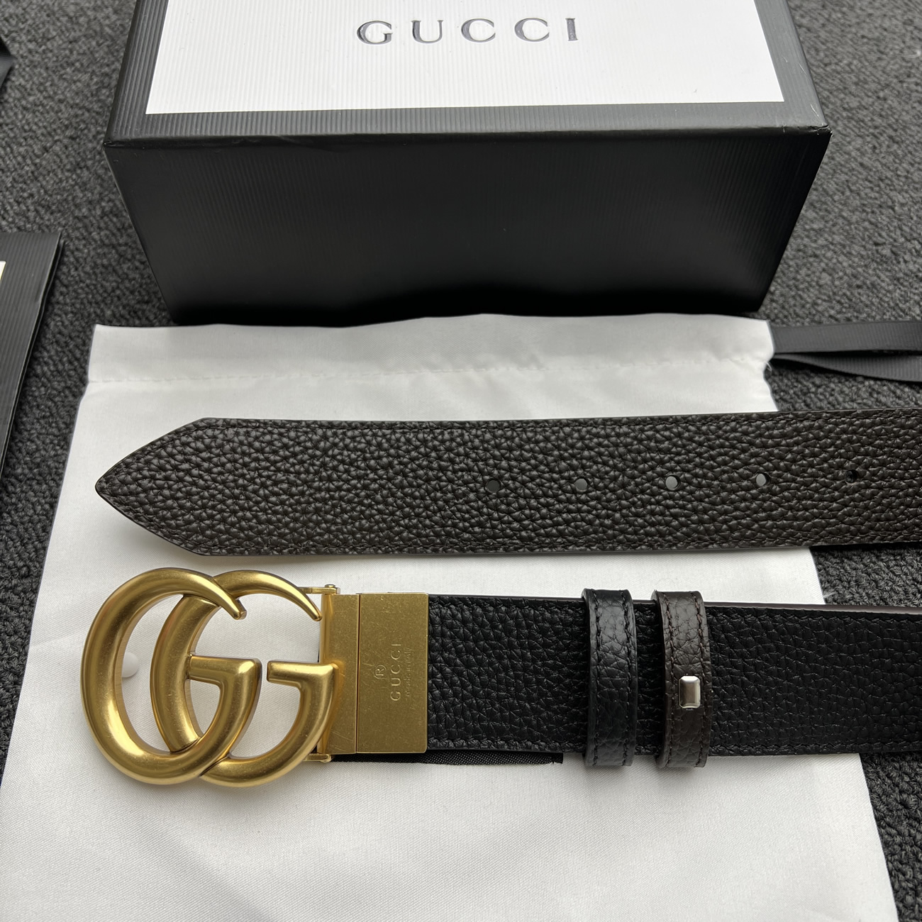 Gucci Double G Logo Full Grain Reversible Belt Leather Black Brown (8) - newkick.vip