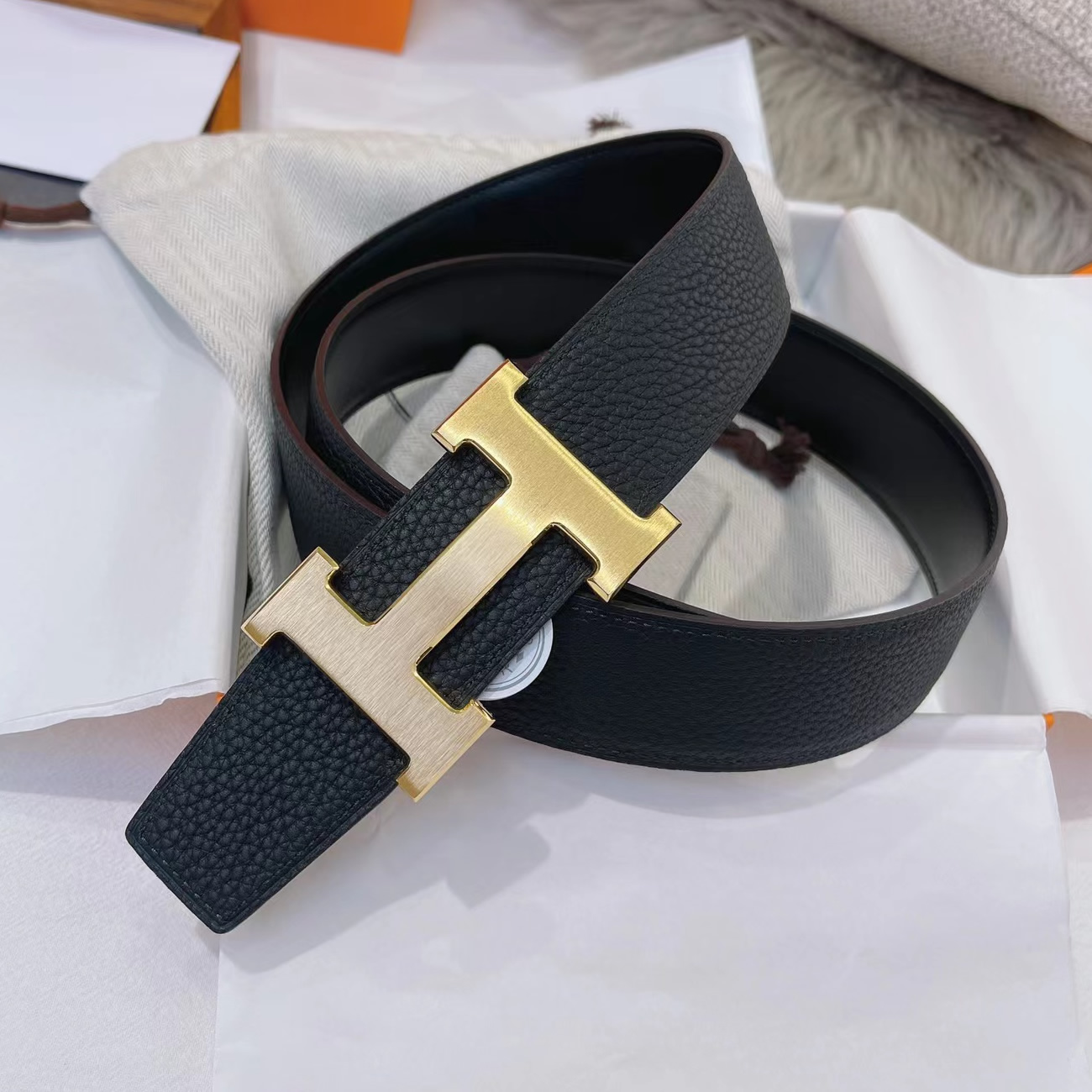 Hermes Full Grain Reversible Belt Leather Black (11) - newkick.vip