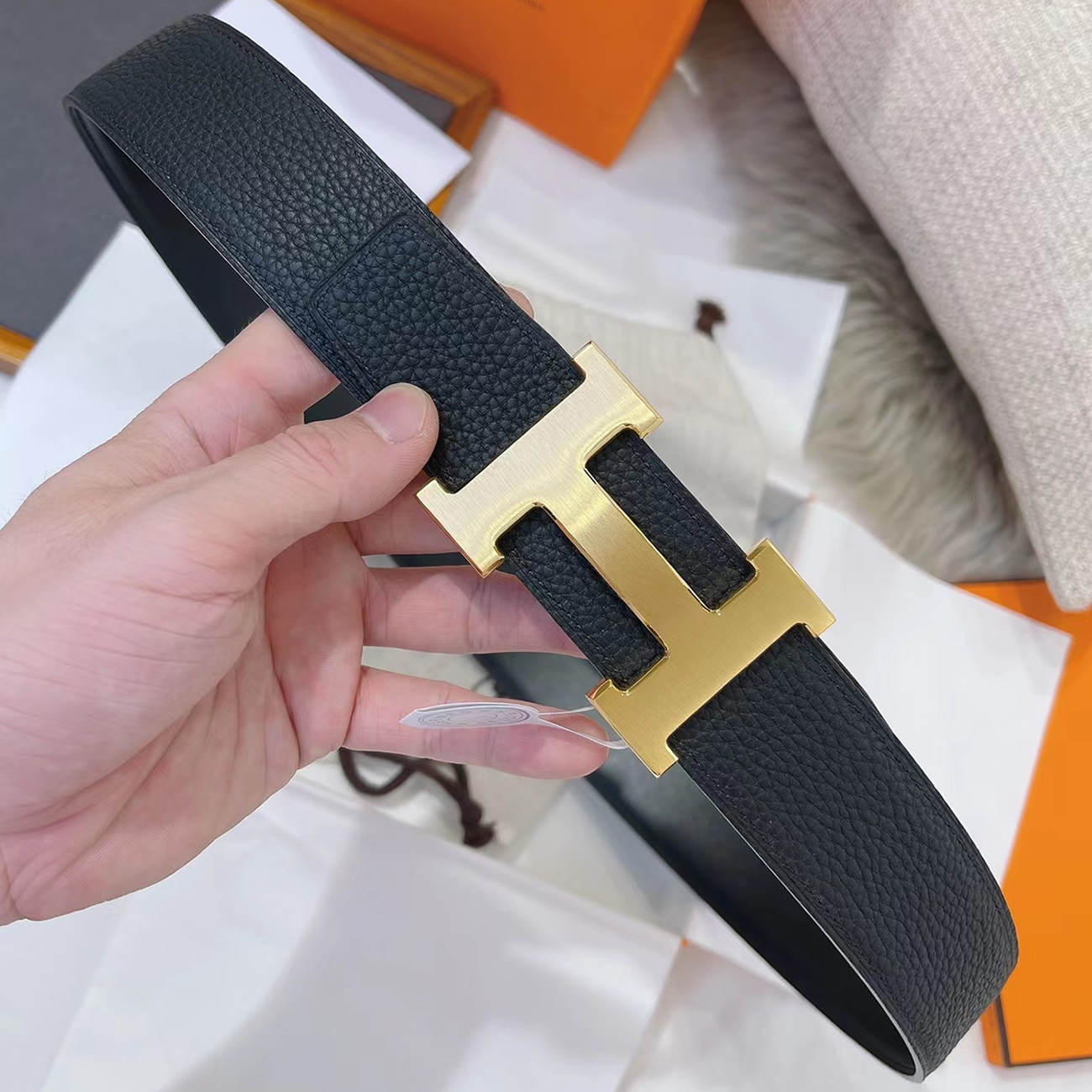 Hermes Full Grain Reversible Belt Leather Black (3) - newkick.vip