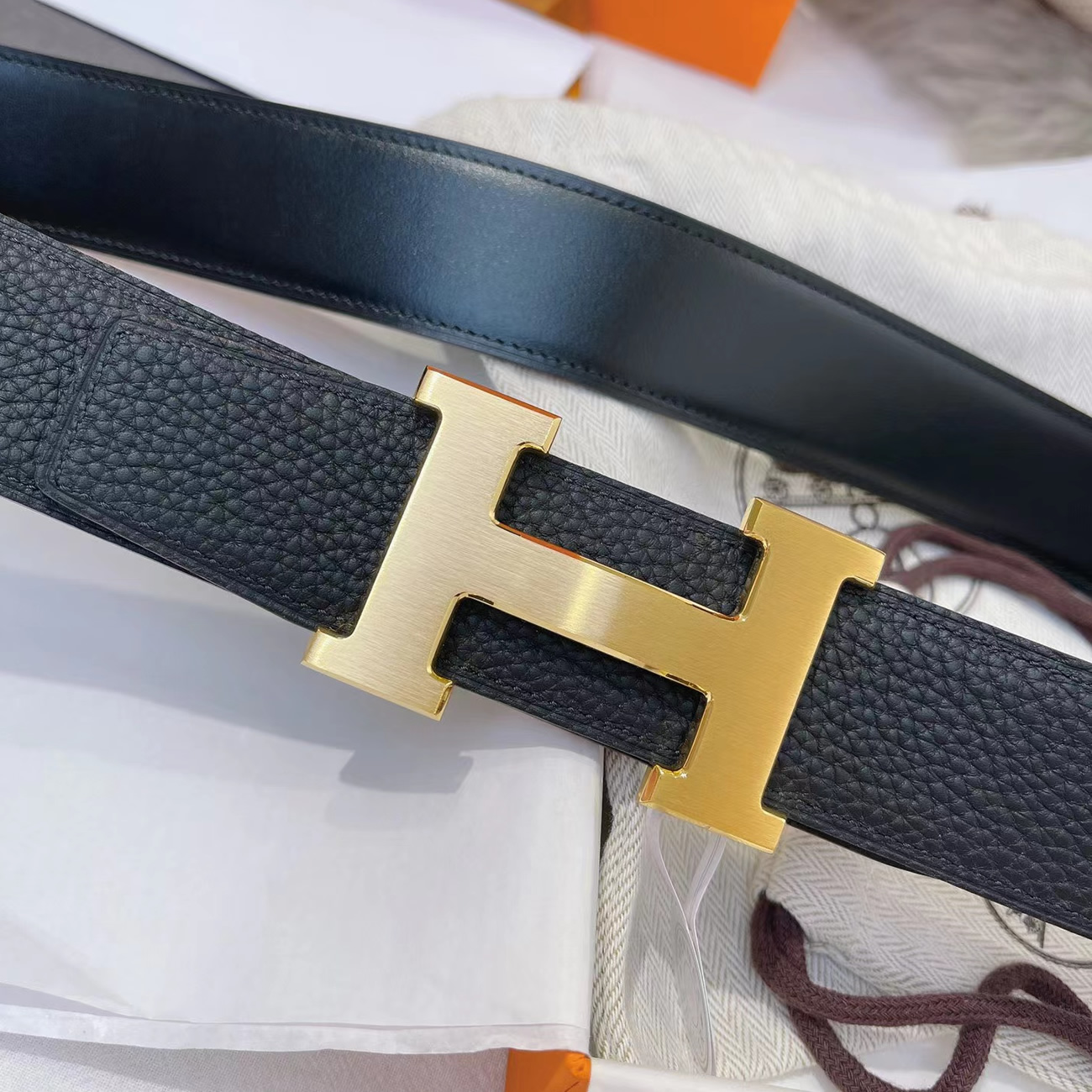 Hermes Full Grain Reversible Belt Leather Black (4) - newkick.vip