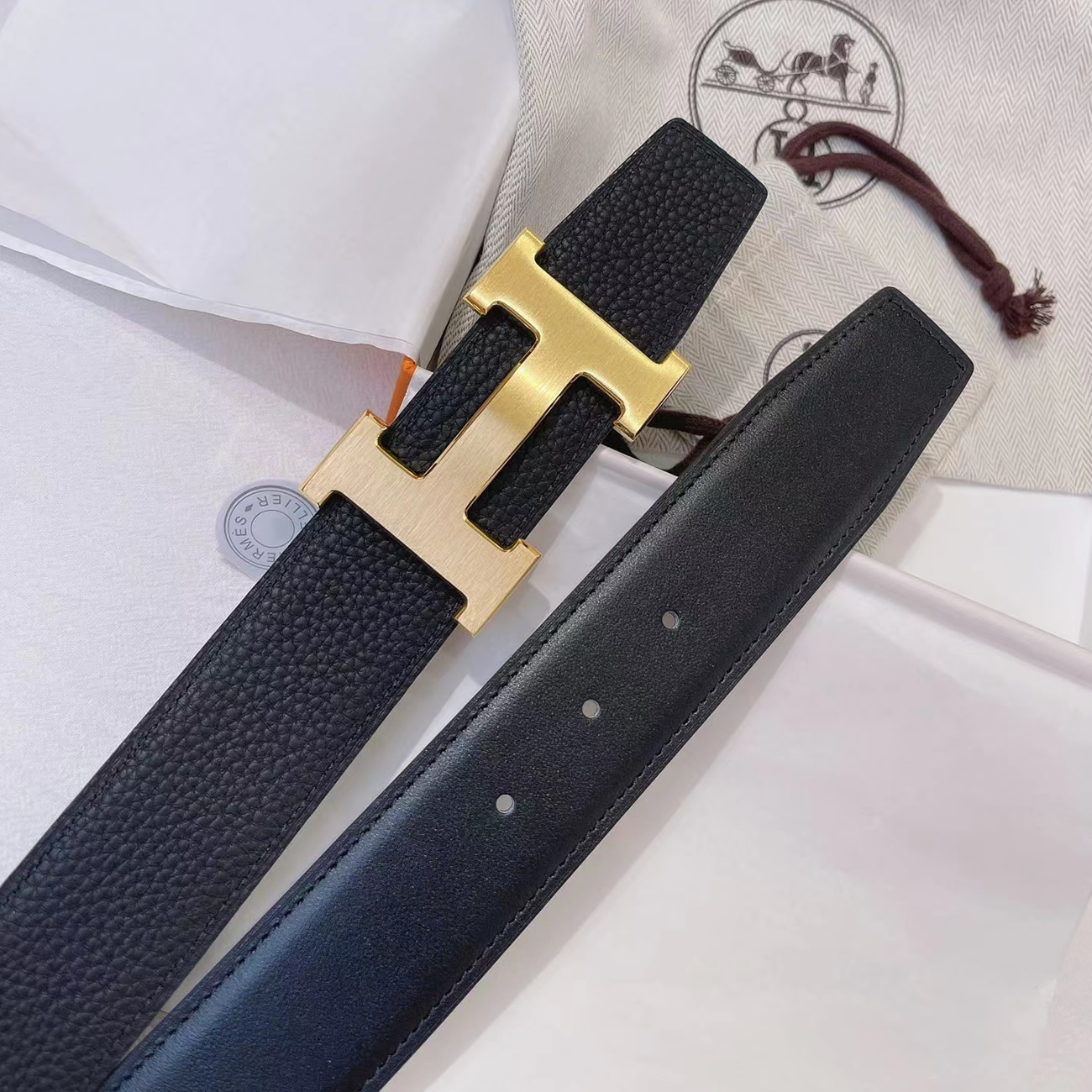 Hermes Full Grain Reversible Belt Leather Black (9) - newkick.vip