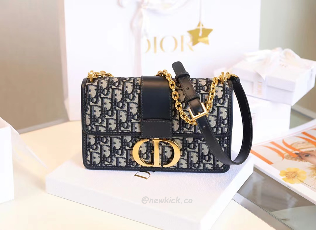 Dior 30 Montaigne Chain Bag Blue Dior Oblique Jacquard M9208utzq M928 (17) - newkick.vip