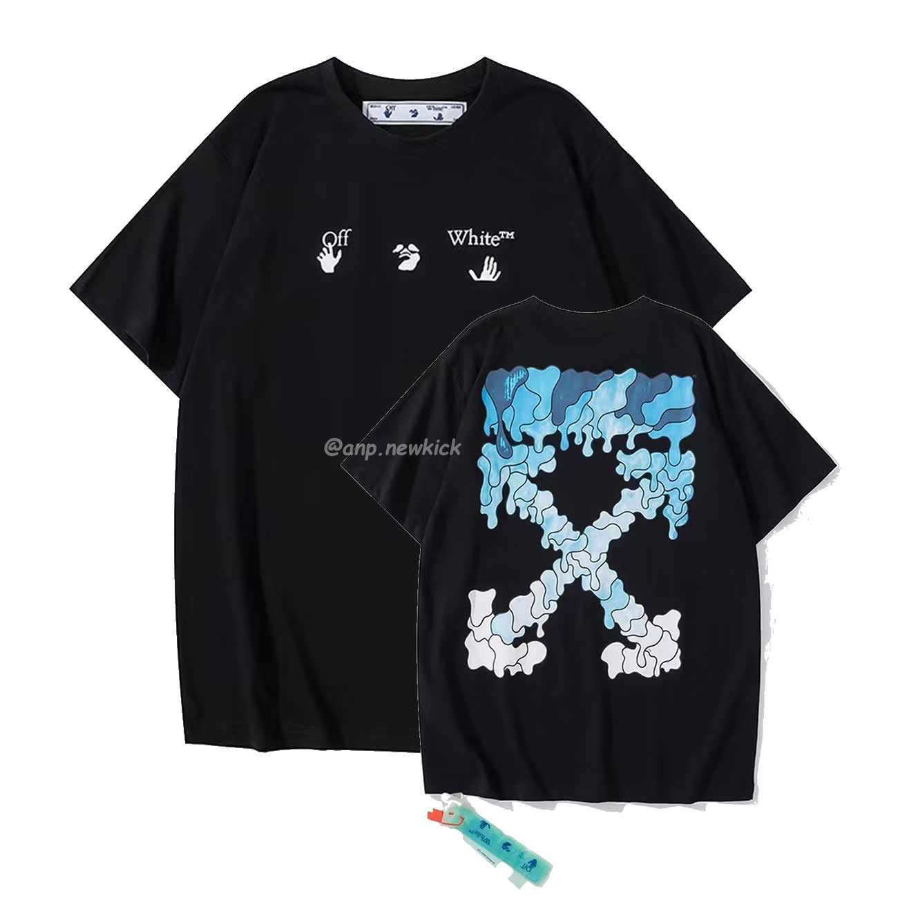 Off White White Black Blue Arrow Print Slim T Shirt (1) - newkick.vip