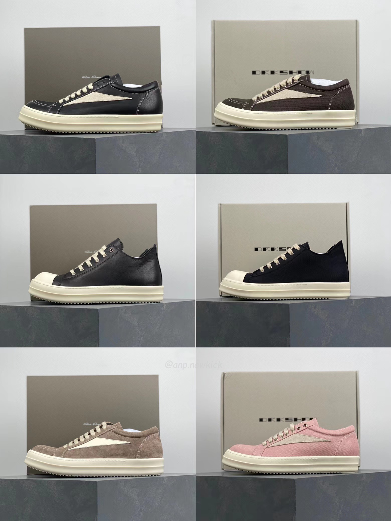 Rick Owens Leather Low Top Vintage Sneakers Suede Canvas Black Taupe Grey Faded Pnk Pearl Milk Dark Dust (18) - newkick.vip