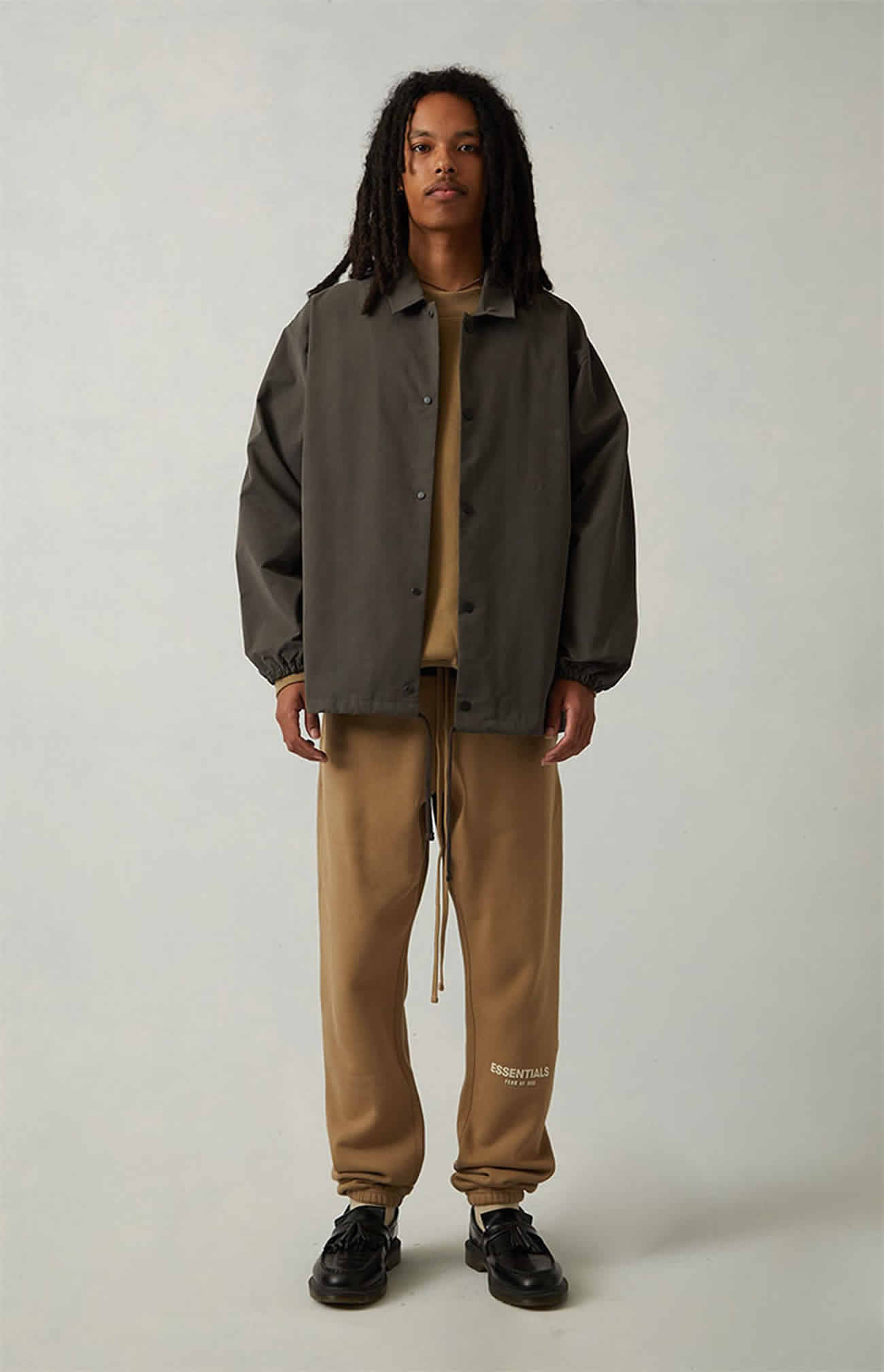 Fear Of God Essentials 1977 Coaches Jacket Iron Oak (19) - newkick.vip