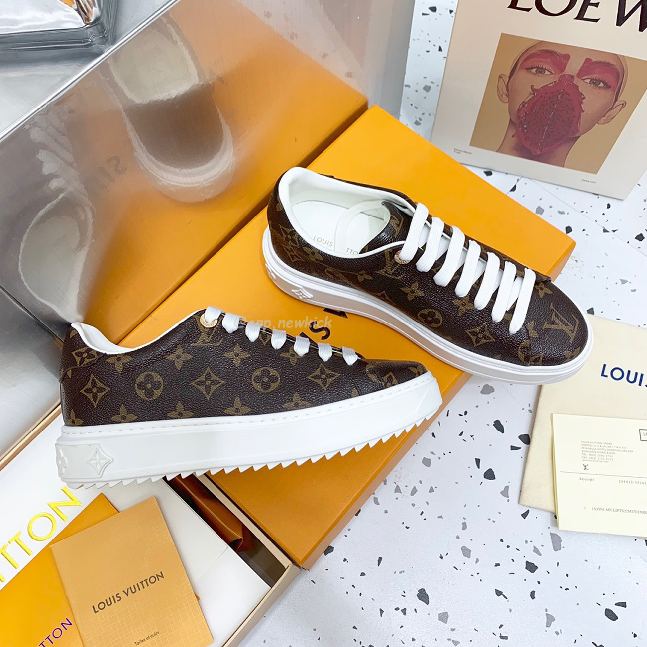 Louis Vuitton Time Out Monogram Leather Cacao Brown White Womens 1a8fjr (9) - newkick.vip