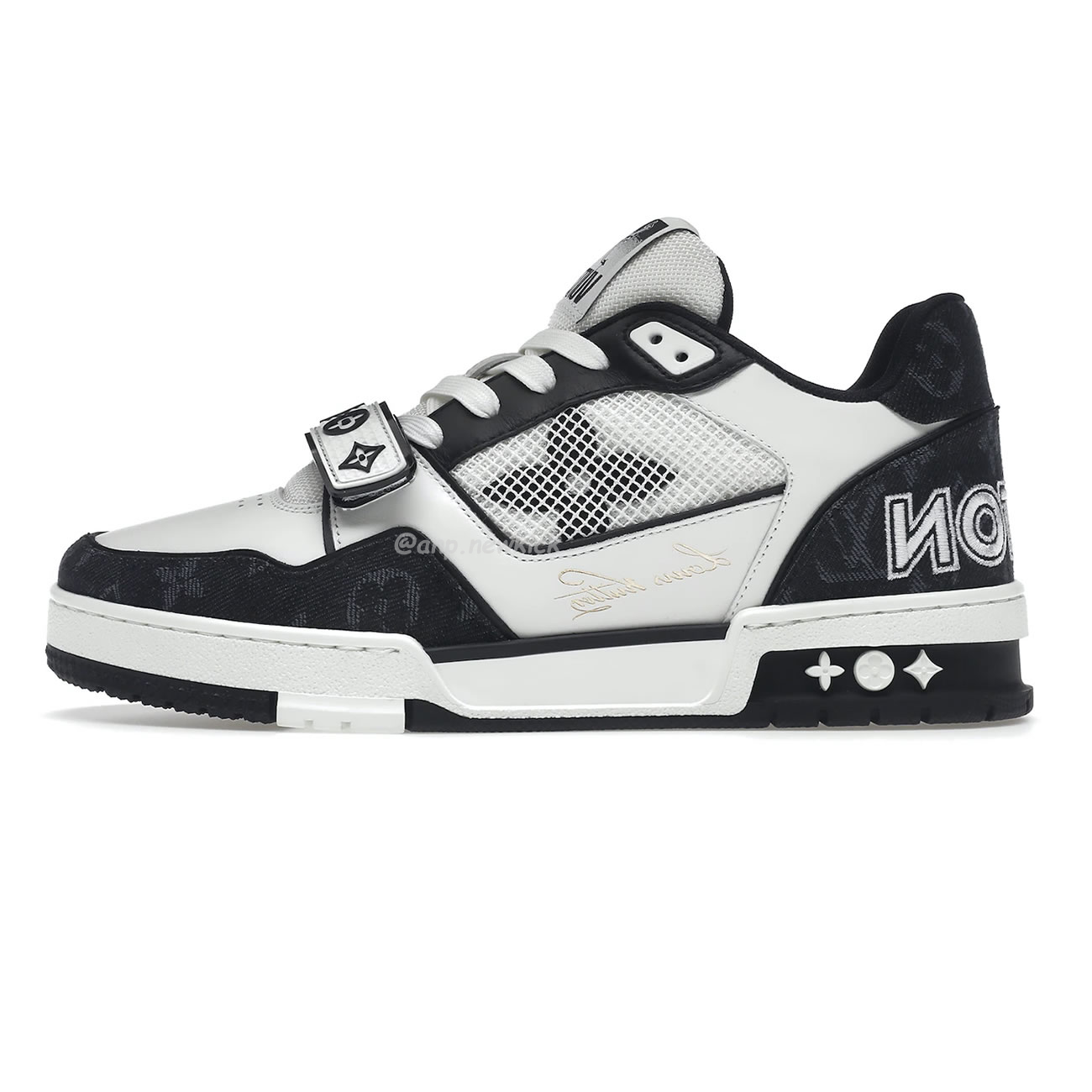 Louis Vuitton Lv Trainer Velcro Strap Monogram Denim Black White 1a9zau (1) - newkick.vip