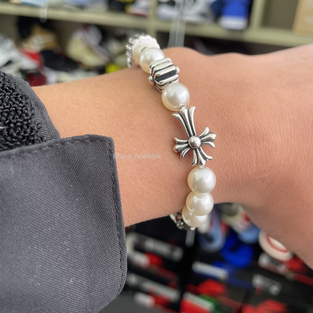 Chrome Hearts Pearl Silver Cross Flower Letter Ball Bracelet (10) - newkick.vip