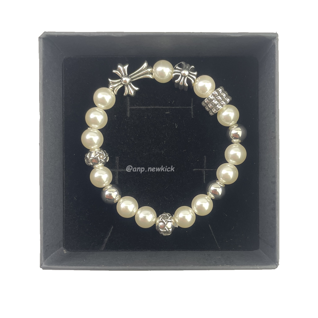 Chrome Hearts Pearl Silver Cross Flower Letter Ball Bracelet (2) - newkick.vip