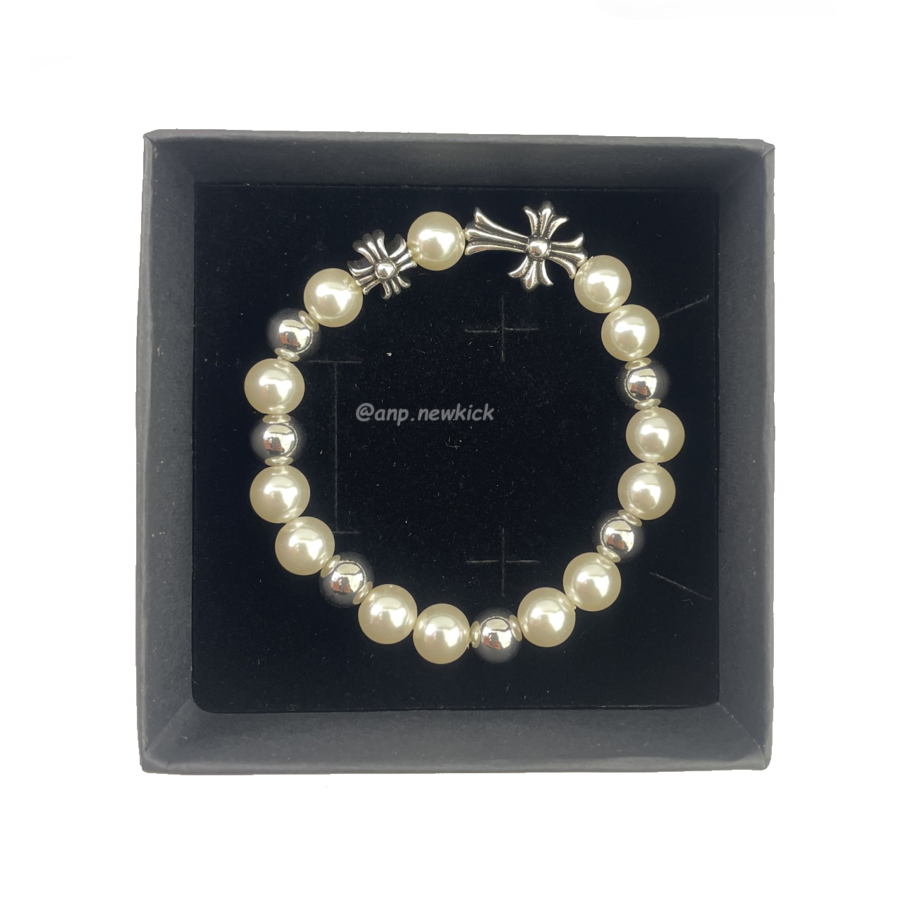 Chrome Hearts Pearl Silver Cross Flower Letter Ball Bracelet (4) - newkick.vip