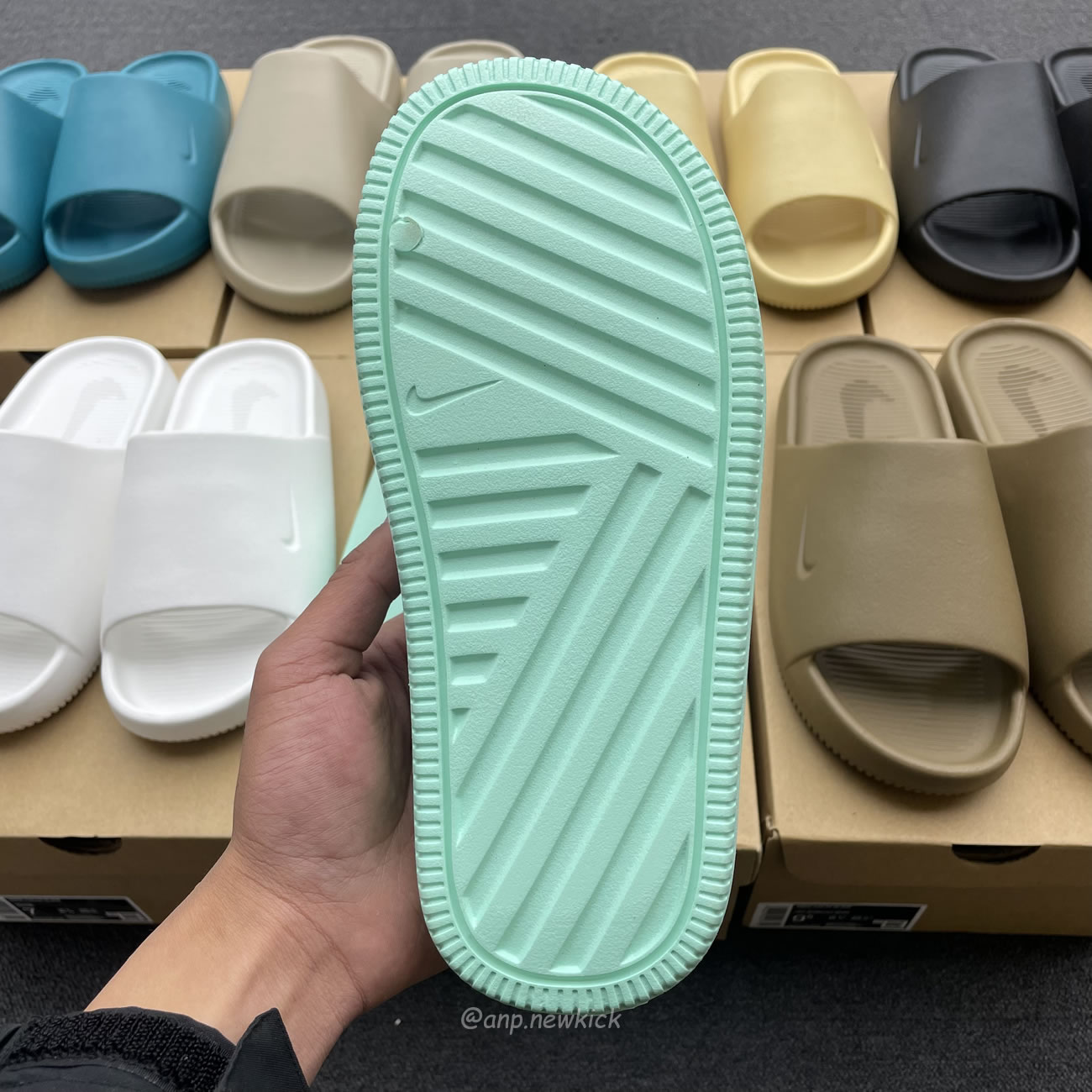 Nike Calm Slide Jade Ice Black Sesame Geode Teal White Brown Dx4816 300 (17) - newkick.vip