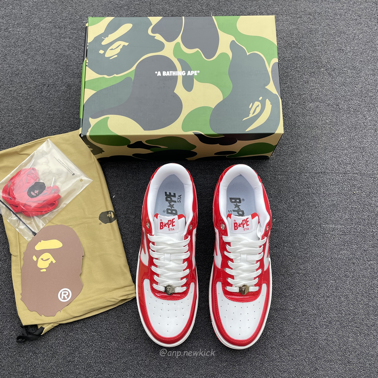 A Bathing Ape Bape Sta Patent Leather White Red 1i70 291 021 (11) - newkick.vip