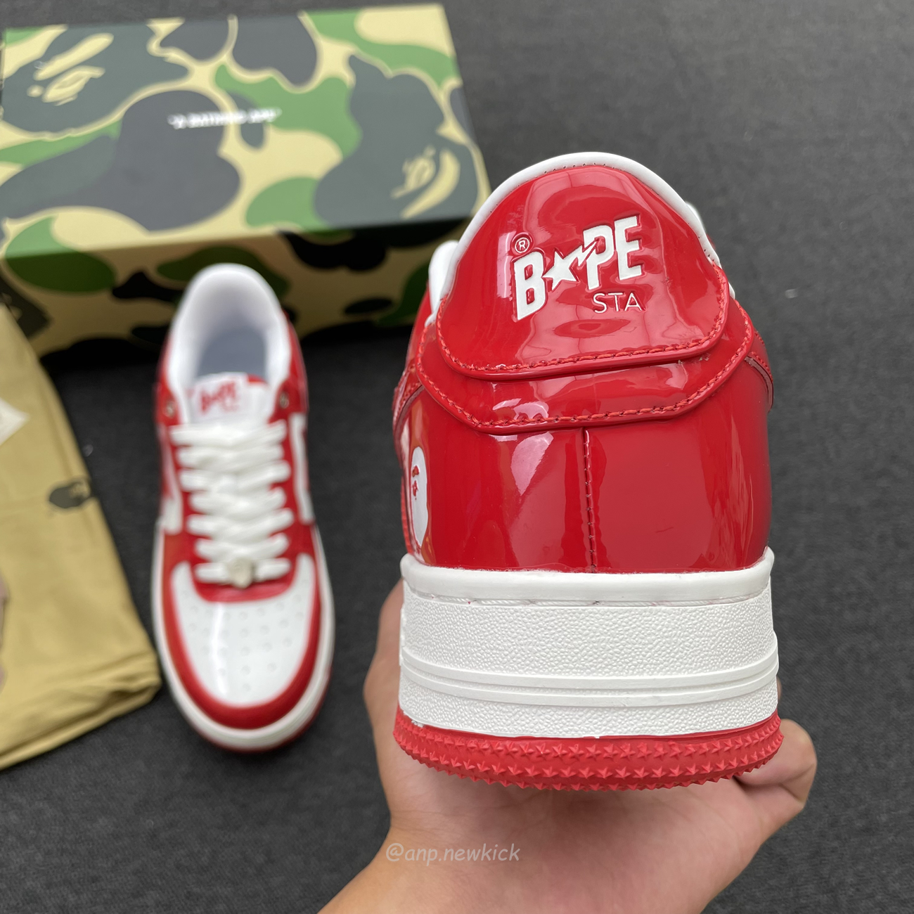 A Bathing Ape Bape Sta Patent Leather White Red 1i70 291 021 (3) - newkick.vip