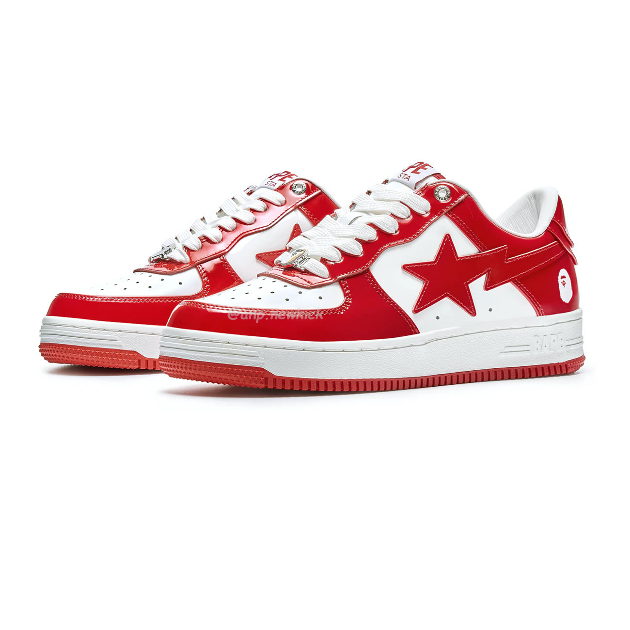 A Bathing Ape Bape Sta Patent Leather White Red 1i70 291 021 (4) - newkick.vip