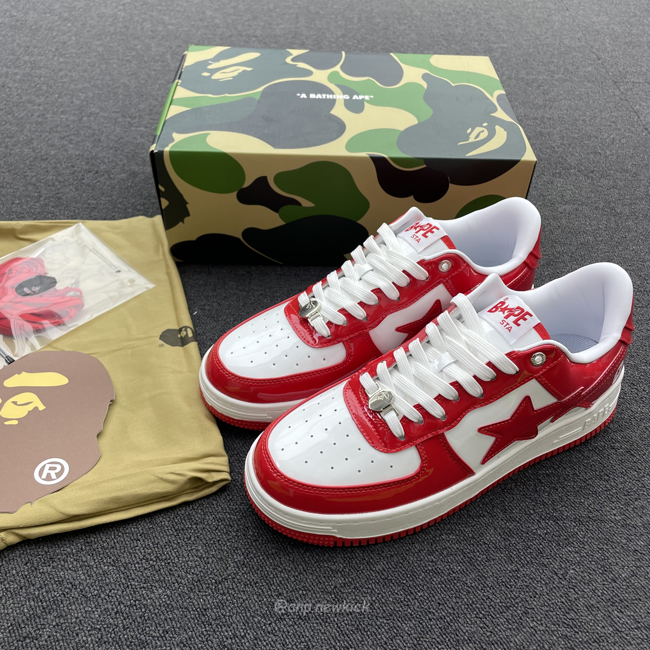 A Bathing Ape Bape Sta Patent Leather White Red 1i70 291 021 (6) - newkick.vip