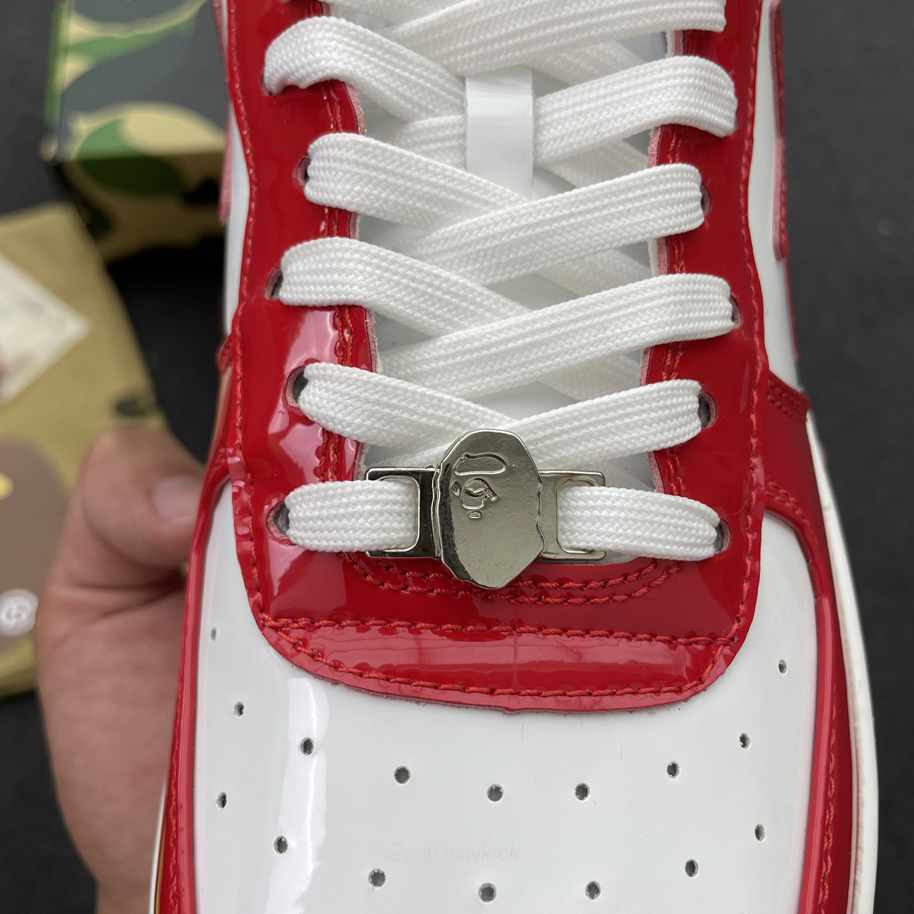 A Bathing Ape Bape Sta Patent Leather White Red 1i70 291 021 (8) - newkick.vip