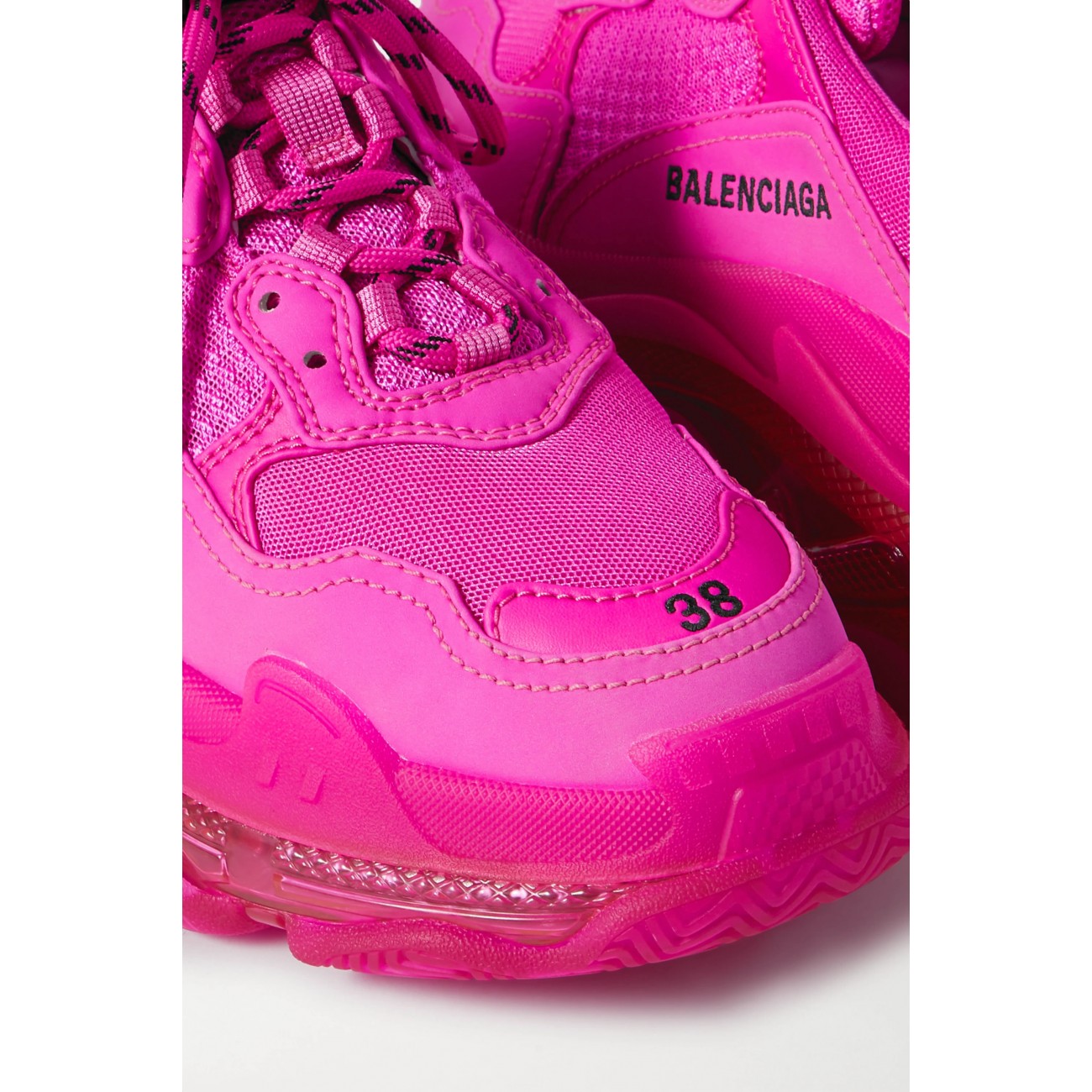 Balenciaga Triple S Pink Clear Sole Logo-Embroidered Foam & Mesh Sneakers