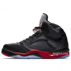 Air Jordan 5 "Satin Bred" Black/University Red On Feet Outfit 136027-006