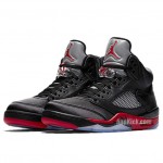 Air Jordan 5 "Satin Bred" Black/University Red On Feet Outfit 136027-006