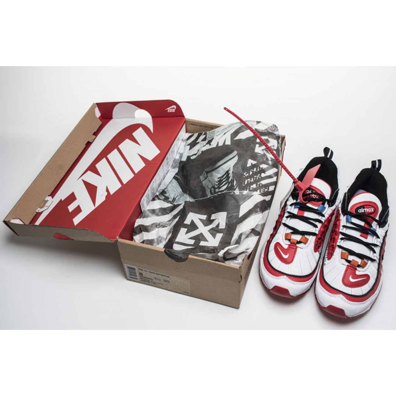 Off-White Virgil Abloh x Nike Air Max 98 White/Red Wmns Mens Size Shoes For Sale AJ6302-113